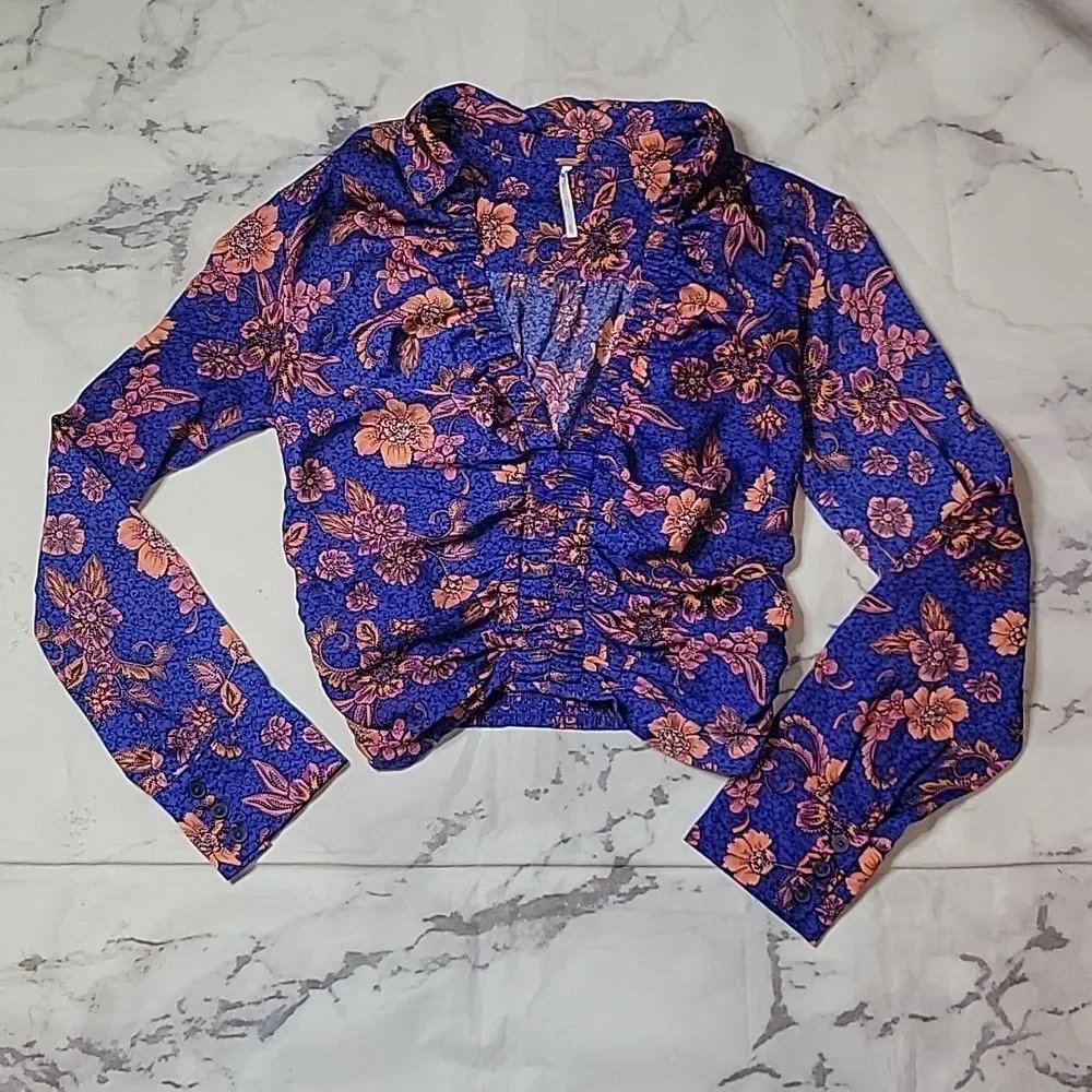 Free People I Got You Floral Print Ruched Top